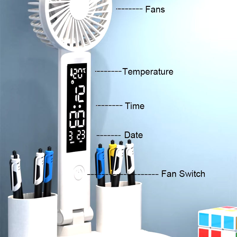 LED Rechargeable Table Lamp for Study, Desk Lamp Reading Light Led Table Light with Fan, Led Clock Dispaly Reading Lamp