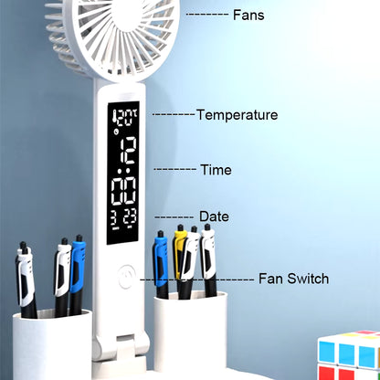 LED Rechargeable Table Lamp for Study, Desk Lamp Reading Light Led Table Light with Fan, Led Clock Dispaly Reading Lamp