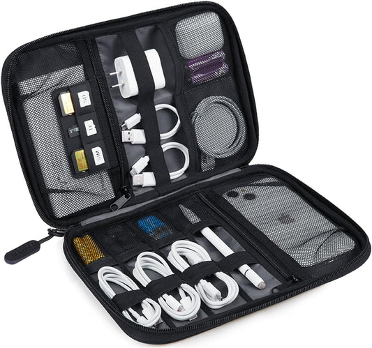 Large Electronic Organizer Travel Case for Tech Accessories, Black | Tech Accessories, Cord Storage, for Phone, Power Bank, SD Card, Cables