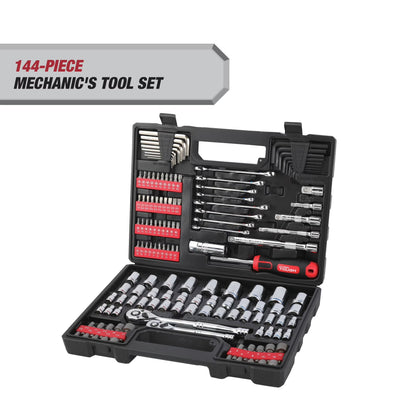 144-Piece 1/4, 3/8 and 1/2-Inch Drive Mechanics Tool Set, Chrome Finish