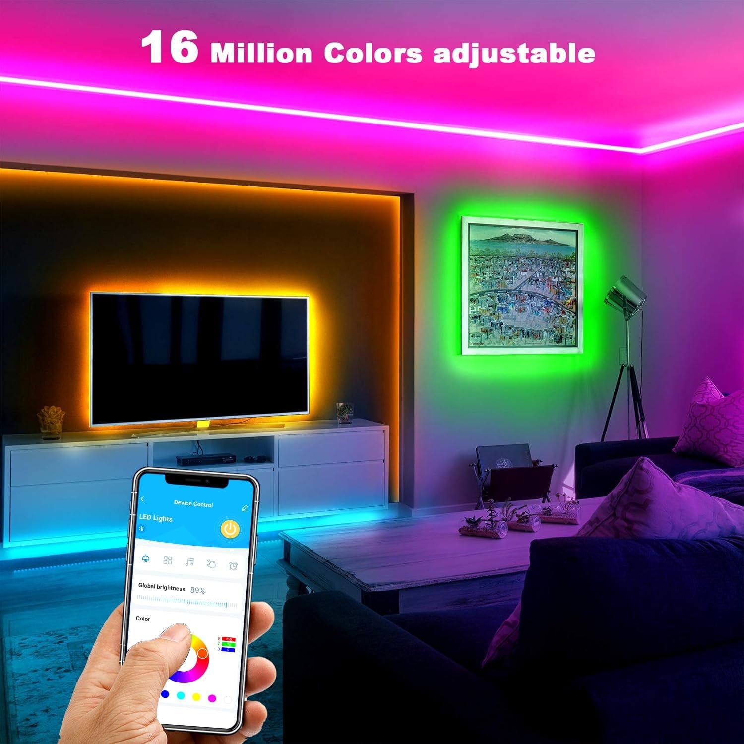 Smart Led Lights 32.8 Ft, 2835 RGB Led Strip Lights Kits with 24 Keys Remote, App Control Timer Schedule Led Music Strip Lights