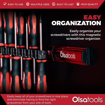 Magnetic Screwdriver Organizer - Screwdriver Holder with Strong Magnets and Foam Backing - Professional Tool Holder and Tool Organizer - Stores up to 16 Screwdrivers - Red - Part: 1008