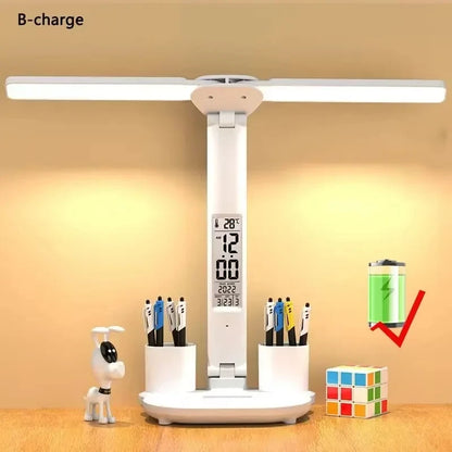LED Rechargeable Table Lamp for Study, Desk Lamp Reading Light Led Table Light with Fan, Led Clock Dispaly Reading Lamp