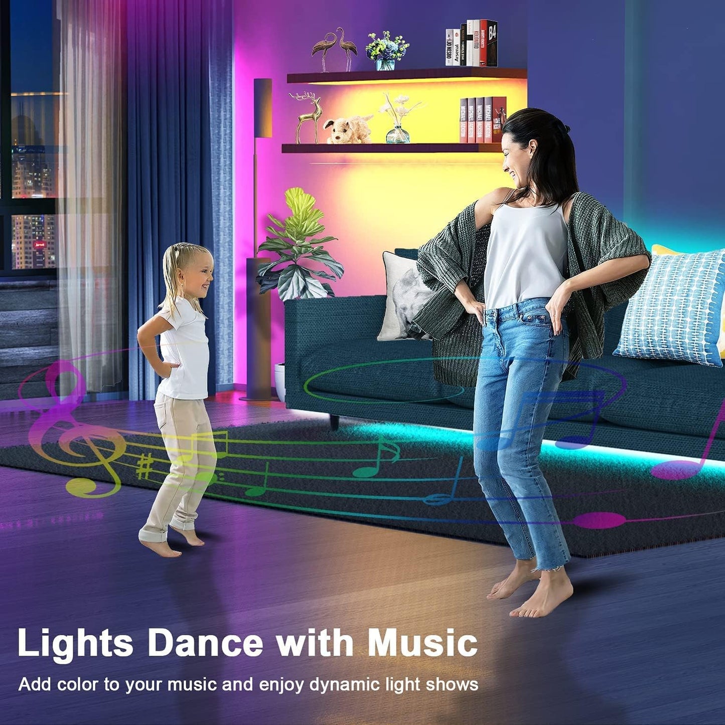 Smart APP Control Music Sync RGB Color Changing Led Strip Lights - 30Ft for Bedroom, Kitchen and Party