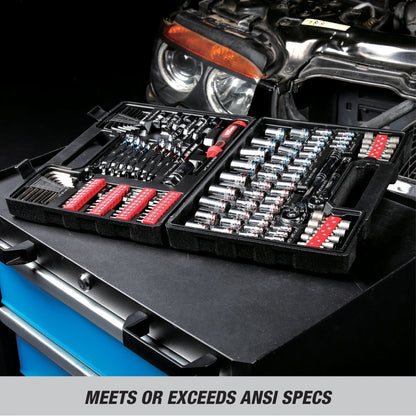 144-Piece 1/4, 3/8 and 1/2-Inch Drive Mechanics Tool Set, Chrome Finish