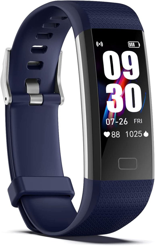 Fitness Tracker with Step/Distance/Calories Counter for Women Men | Heart Rate Monitor, Slim Style Watch, IP68 Waterproof, Sleep Monitor, Pedometer Watch, Deep Blue Band