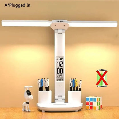 LED Rechargeable Table Lamp for Study, Desk Lamp Reading Light Led Table Light with Fan, Led Clock Dispaly Reading Lamp