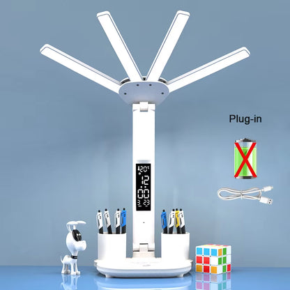 LED Rechargeable Table Lamp for Study, Desk Lamp Reading Light Led Table Light with Fan, Led Clock Dispaly Reading Lamp