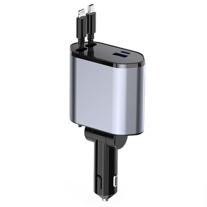 4 in 1 Retractable Car Charger, 120W Fast Car Phone Charger with Iphone and Type C Cable and 2 Charging Ports Car Charger Adapter