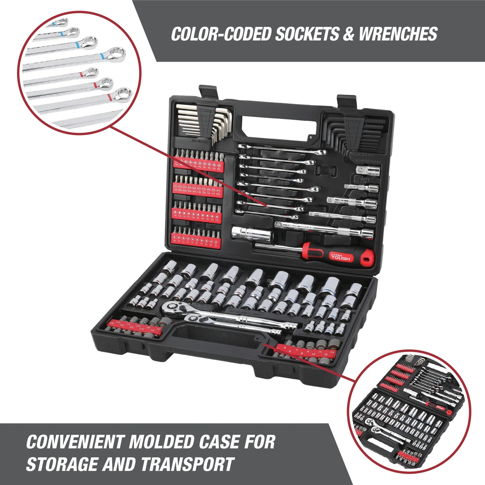 144-Piece 1/4, 3/8 and 1/2-Inch Drive Mechanics Tool Set, Chrome Finish