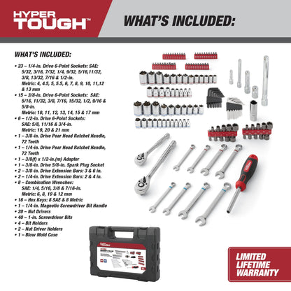 144-Piece 1/4, 3/8 and 1/2-Inch Drive Mechanics Tool Set, Chrome Finish