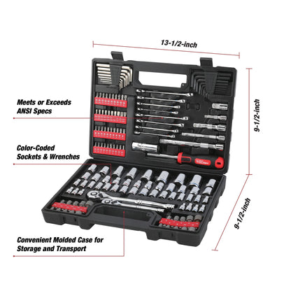 144-Piece 1/4, 3/8 and 1/2-Inch Drive Mechanics Tool Set, Chrome Finish
