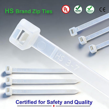 Zip Ties 10 Inch White 50 LBS Nylon Medium Clear Cable Ties Straps Strong for Bike/Car/Cord Management,100 Pack
