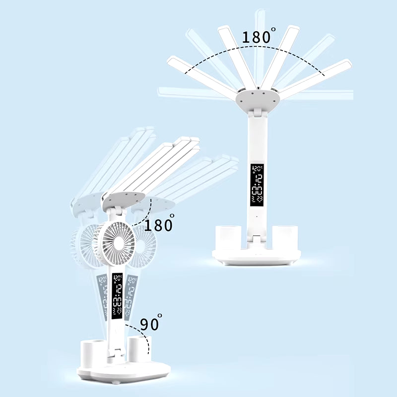 LED Rechargeable Table Lamp for Study, Desk Lamp Reading Light Led Table Light with Fan, Led Clock Dispaly Reading Lamp