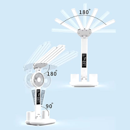 LED Rechargeable Table Lamp for Study, Desk Lamp Reading Light Led Table Light with Fan, Led Clock Dispaly Reading Lamp