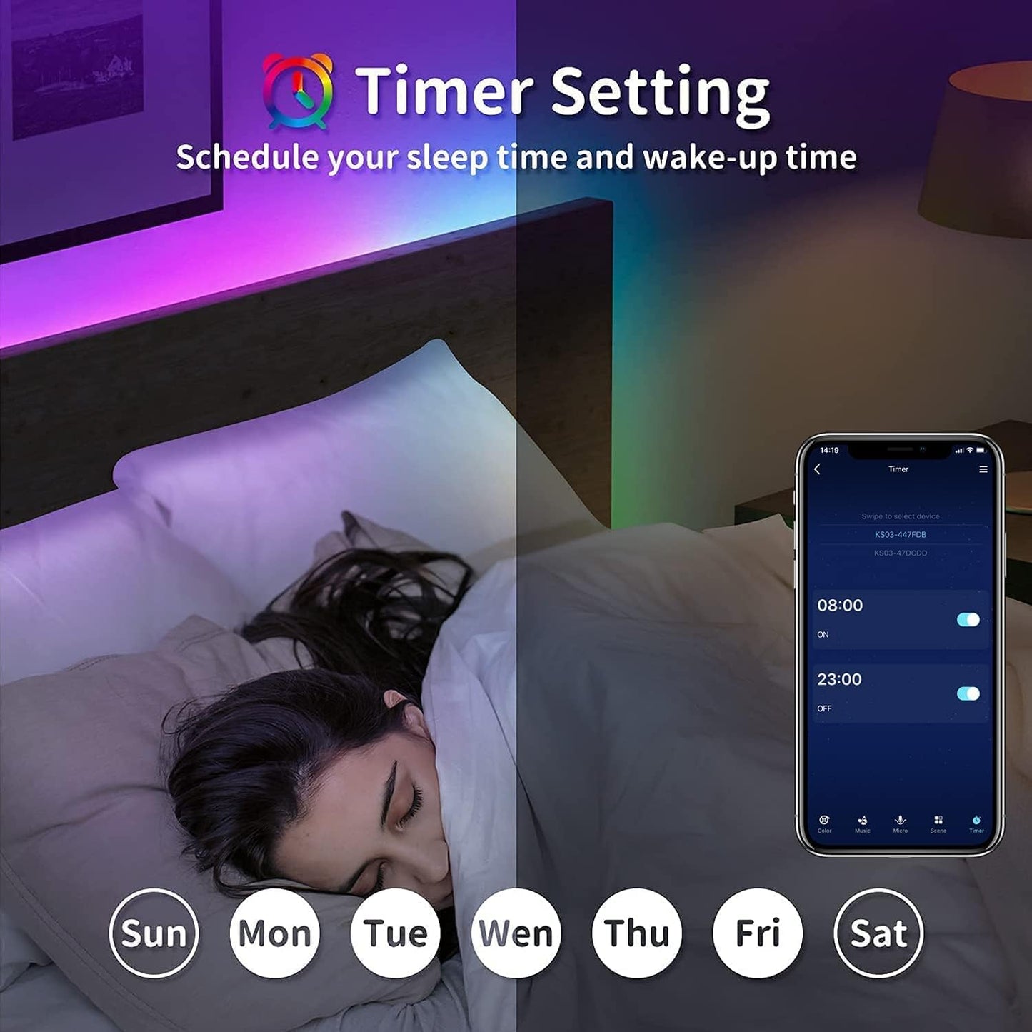Smart APP Control Music Sync RGB Color Changing Led Strip Lights - 30Ft for Bedroom, Kitchen and Party