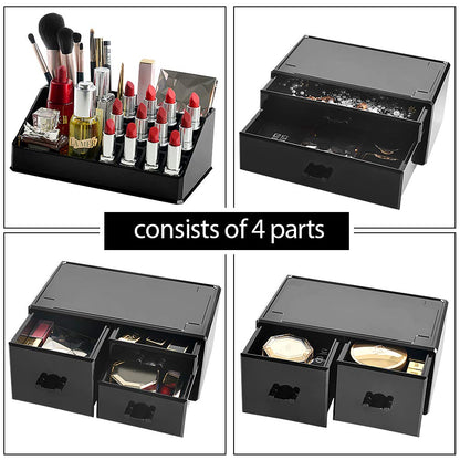 Innsweet Acrylic Cosmetic Organizer Beauty Storage Drawers, Large Makeup Storage Boxes Jewelry Display Cases with 7 Drawers, 4 Piece, Black